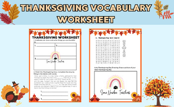 Preview of Thanksgiving Vocabulary Worksheet - Craft Idea Included