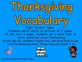 Thanksgiving Vocabulary for Kindergarten- Reading and Writing