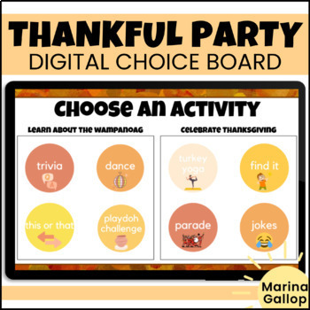 Preview of Thanksgiving & Wampanoag Party Choice Board - Editable NO PREP Digital Resource