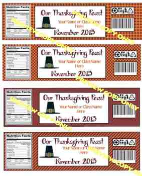 Preview of Thanksgiving Water Bottle Labels, Customized with your name/classname