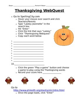 Preview of Thanksgiving WebQuest