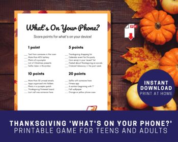 Free Printable What's in your Phone Thanksgiving Game