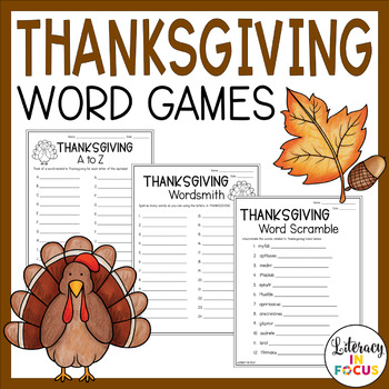 Thanksgiving Activities | Word Games | Free by Literacy in Focus