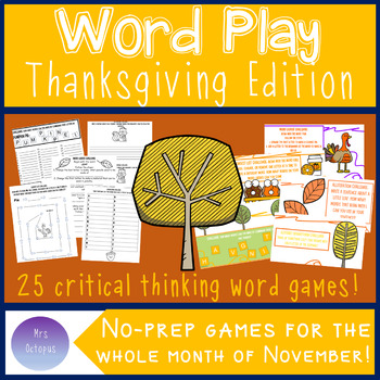 Preview of Thanksgiving Word Games - Fall ELA Enrichment Early Finisher Worksheets