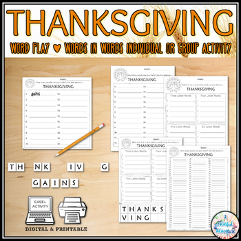 Preview of Thanksgiving Word Play Activity for November {Digital and Printable Resource}