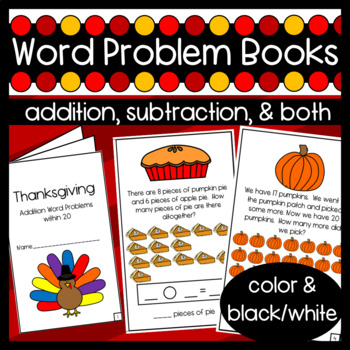 Preview of Thanksgiving Word Problem Books: Addition and Subtraction within 10 & 20