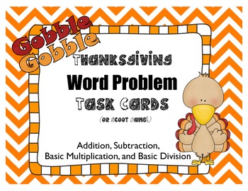 Preview of Thanksgiving Word Problem Task Cards