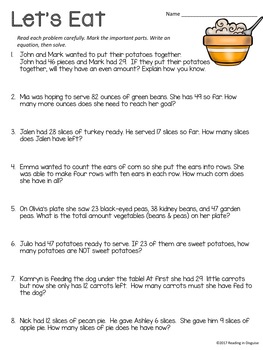 Thanksgiving Word Problems 2nd Grade by Reading in 