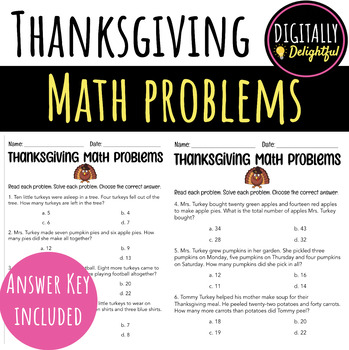 Preview of Thanksgiving Word Problems