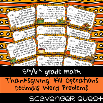 Preview of Thanksgiving Word Problems: All Operations Decimals - Math Scavenger Quest
