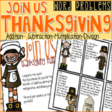 Thanksgiving Word Problems Game- Addition, Subtraction, Mu