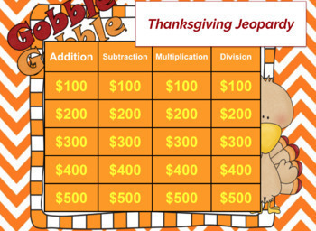 Preview of Thanksgiving Word Problems Jeopardy Game