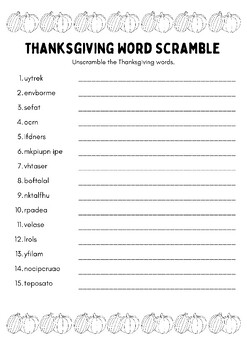 Thanksgiving Word Scramble by Laura Rensberger | TPT