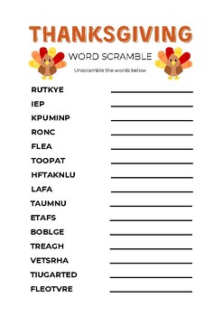 Thanksgiving Word Scramble by Among the Fireweed | TPT