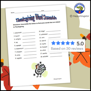 Thanksgiving Word Scramble Puzzles - Fun Vocabulary Activities by ...