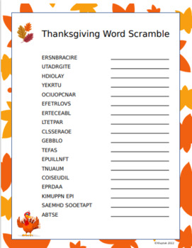 Thanksgiving Word Scramble by Kathleen Luptak | TPT