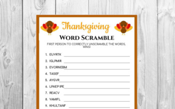 Thanksgiving Word Scramble  Free Printable Thanksgiving Activities