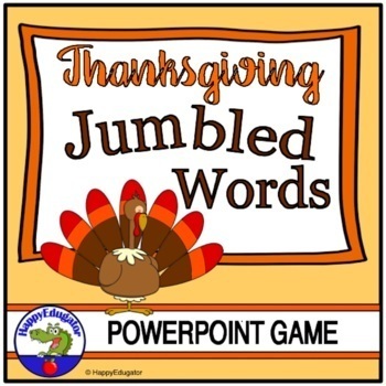 Preview of Thanksgiving Word Scramble PowerPoint Game - Fun Activity