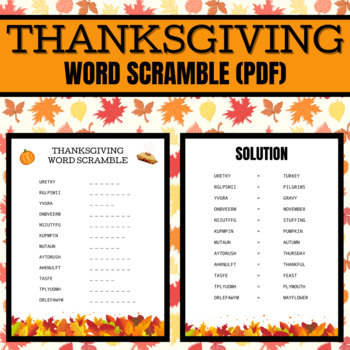 Thanksgiving Word Scramble, Printable Puzzle Activity | TpT