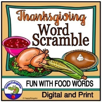 Preview of Thanksgiving Word Scramble Puzzle Fun Vocabulary Activity Digital & Printable