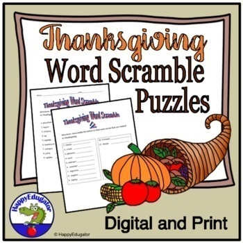Preview of Thanksgiving Word Scramble Puzzles with Easel Activity