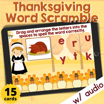 Preview of Thanksgiving Word Scramble Spelling Boom Cards