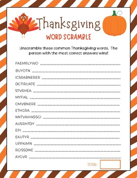 Thanksgiving Word Scramble | Thanksgiving Unscramble Game ...