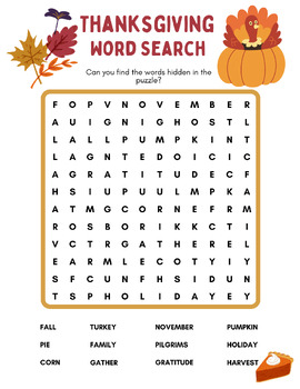Thanksgiving Word Search by Third with Mrs S | TPT