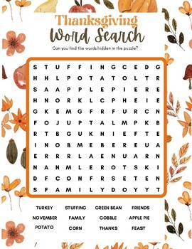 Thanksgiving Word Search by Fun First Therapy | TPT