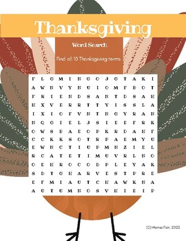 Thanksgiving Word Search by MrsGenYes | TPT