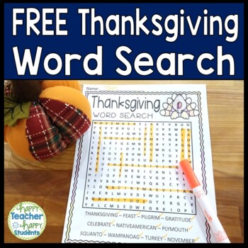 Preview of FREE Thanksgiving Word Search Activity  | Free Thanksgiving Activity