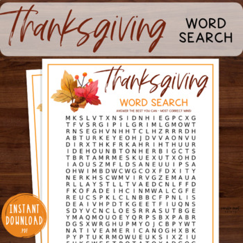 Thanksgiving Word Search Activity | Season Brain Break Game | Turkey Day