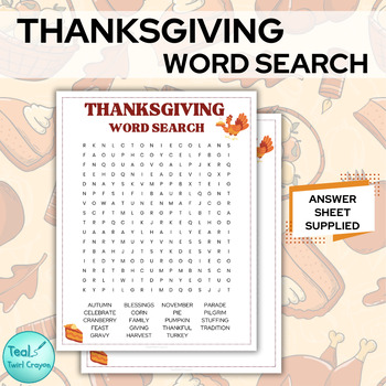 Thanksgiving Word Search, Classroom Fun, Early Finishers by Teal Twirl ...