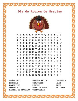 Preview of Thanksgiving Word Search & Double Puzzle in Spanish - DAR GRACIAS VOCABULARIO