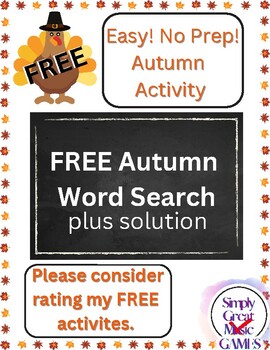 Preview of Thanksgiving Word Search, Fall Activity, Autumn Worksheet, Free No Prep November