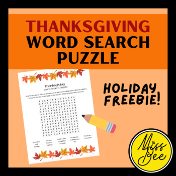 Thanksgiving Word Search Freebie by Miss Bee's Bodega | TPT