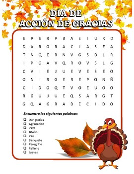 Preview of Thanksgiving Word Search In Spanish