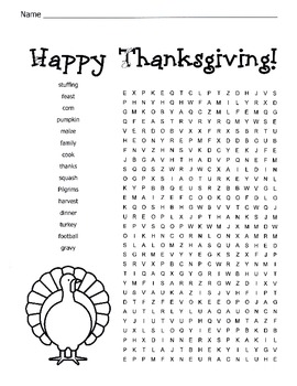 thanksgiving word search puzzle 3rd grade by kelly