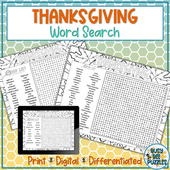 Preview of Thanksgiving Word Search Puzzle Activity
