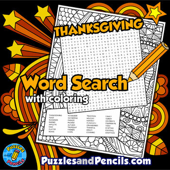 Preview of Thanksgiving Word Search Puzzle Activity Page with Coloring | Give Thanks