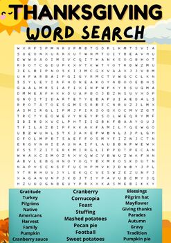 Thanksgiving Word Search Puzzle Worksheet Activities Morning Work