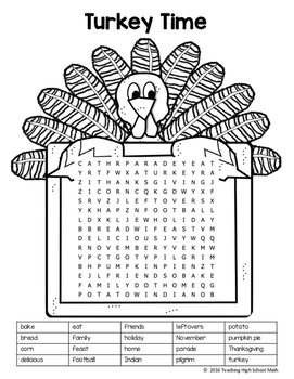 Thanksgiving Word Search Second Grade by Teaching High School Math