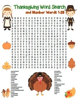 “Thanksgiving Word Search” Thanksgiving Words & Number Words 1-20 ...