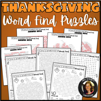 Preview of Thanksgiving Word Search Word Find Puzzles