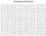 Thanksgiving Word Search with Answer Key