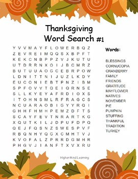 Thanksgiving Word Searches and Scrambles by HigherMind Learning | TPT