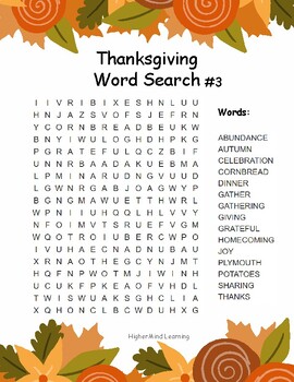 Thanksgiving Word Searches and Scrambles by HigherMind Learning | TPT
