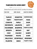 Thanksgiving Word Sort- Parts of Speech: Nouns, Verbs & Ad
