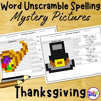 Preview of Thanksgiving Word Unscramble Spelling Mystery Picture Activities