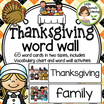 Preview of Thanksgiving Word Wall 65 word cards 2 sizes, plus word list